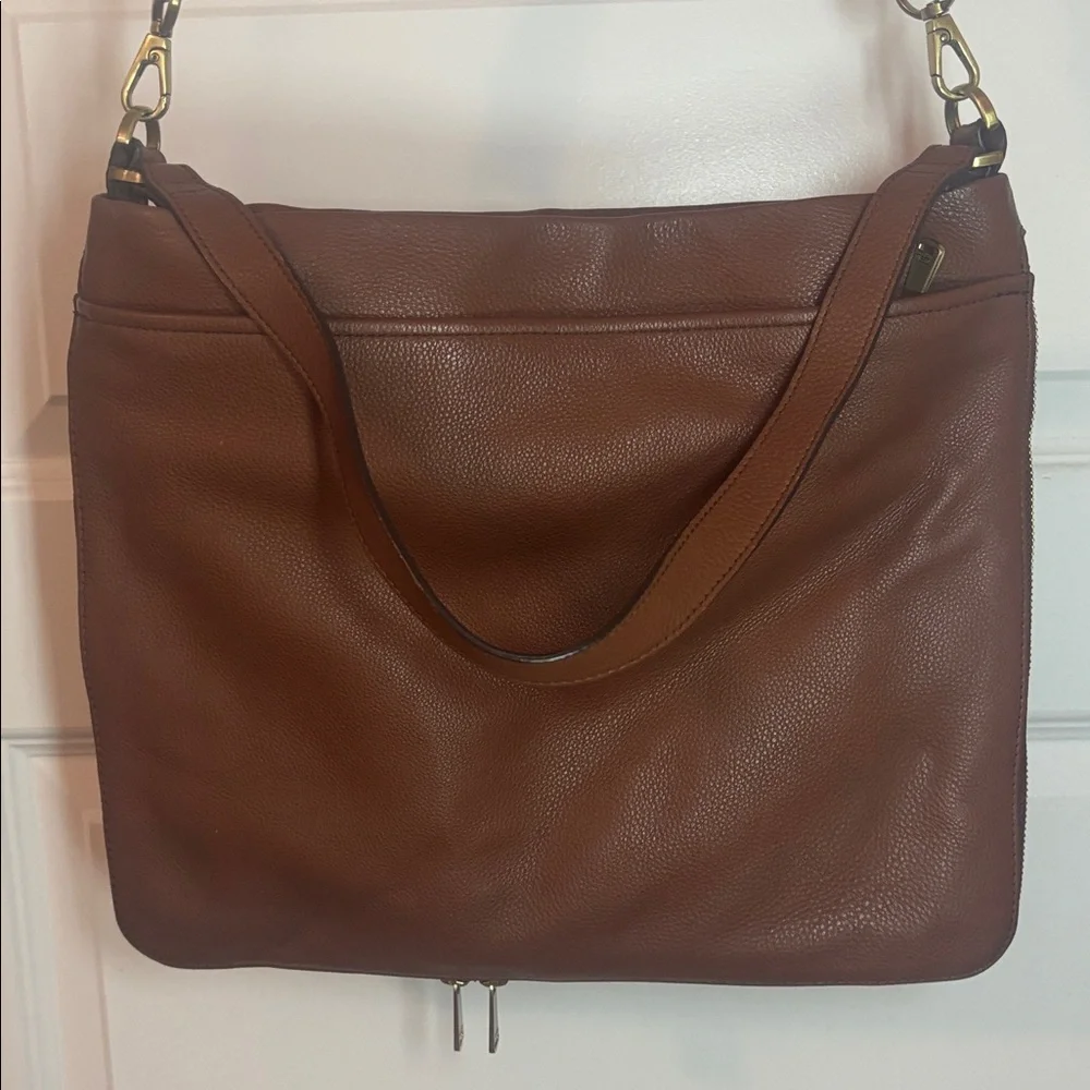 VTG Fossil Piper brown large crossbody shoulder bag pebbled leather zip bottom - Picture 3 of 16